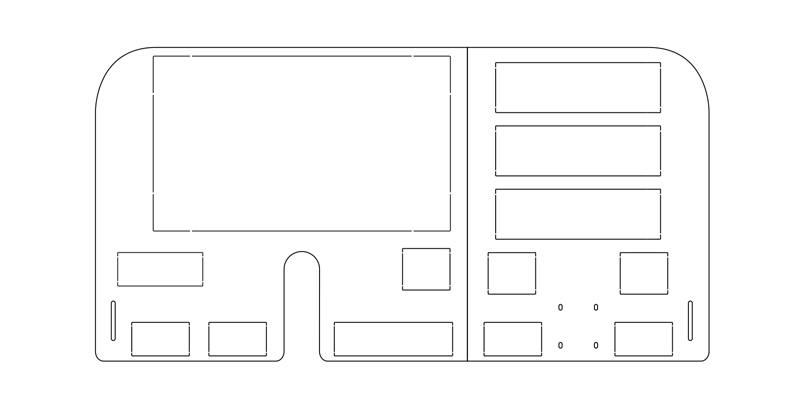 Summit pilot and right panel facia layout drawing with gauge window and module bays