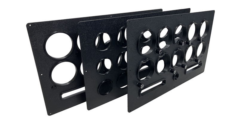 Swappable Summit gauge cluster plates in different instrument layouts